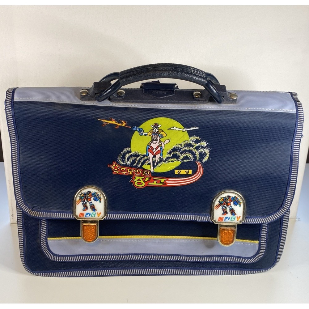 Vtg Anime Korean Children's School Blue Backpack Space Sheriff Django Horseback